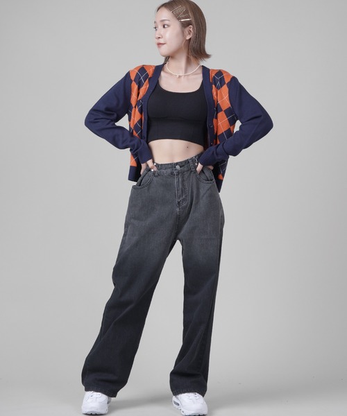 SPINNS（スピンズ）の「アーガイルチェックデザイン ニットカーディガン（カーディガン/ボレロ・レディース・ブラック/ネイビー/サックスブルー・ONESIZE）」の6枚目の写真