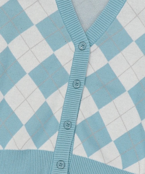 SPINNS（スピンズ）の「アーガイルチェックデザイン ニットカーディガン（カーディガン/ボレロ・レディース・ブラック/ネイビー/サックスブルー・ONESIZE）」の17枚目の写真