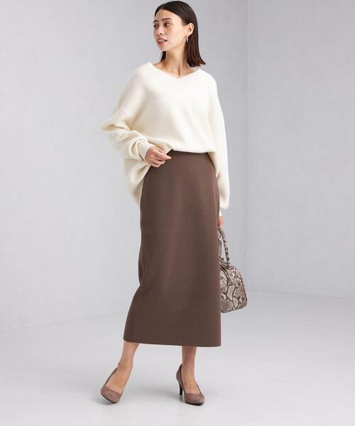 green label relaxing（グリーンレーベルリラクシング）の「リブ カーディガン + スカート セット -ウォッシャブル-（ワンピース・レディース・オフホワイト/ネイビー/モカ・FREE）」の5枚目の写真