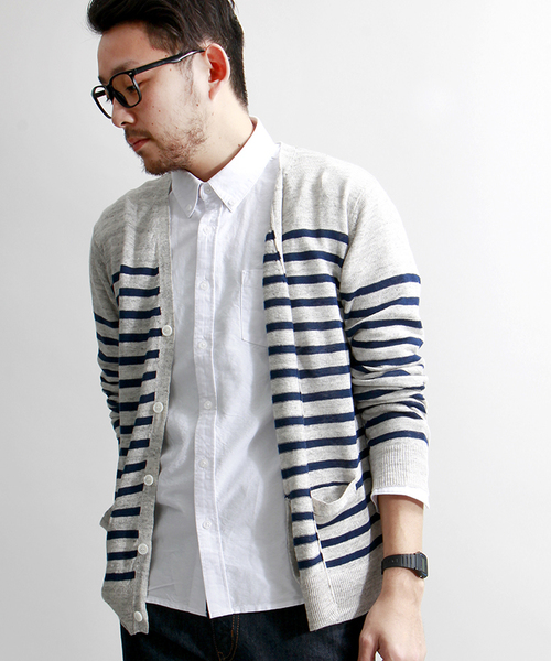 WEGO（ウィゴー）の「WEGO/フレンチリネンカーディガン（カーディガン/ボレロ・メンズ・杢グレー/ネイビー/ブルー/レッド・MEDIUM/LARGE）」の2枚目の写真