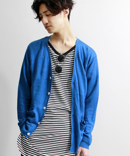 WEGO（ウィゴー）の「WEGO/フレンチリネンカーディガン（カーディガン/ボレロ・メンズ・杢グレー/ネイビー/ブルー/レッド・MEDIUM/LARGE）」の4枚目の写真