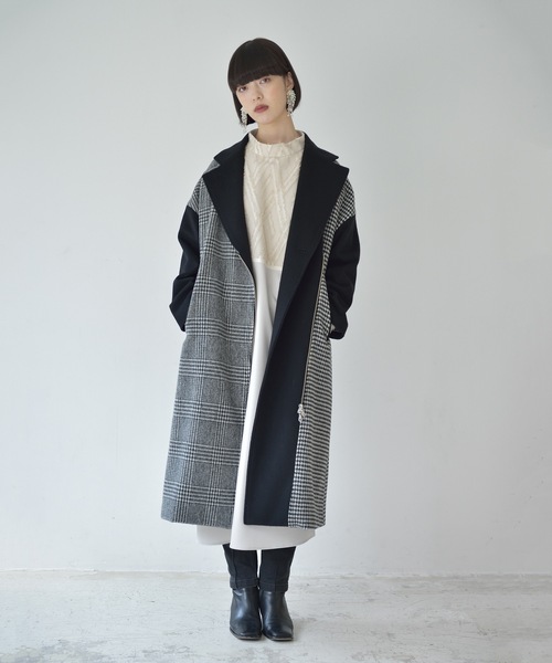 La SRIC（ラスリック）の「La SRIC / アシメZIP3柄チェックCT（チェスターコート・レディース・ライトグレー/ブラック・38）」の22枚目の写真