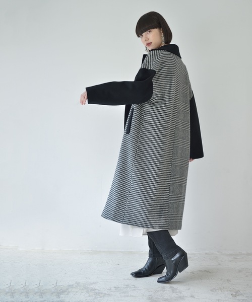 La SRIC（ラスリック）の「La SRIC / アシメZIP3柄チェックCT（チェスターコート・レディース・ライトグレー/ブラック・38）」の3枚目の写真