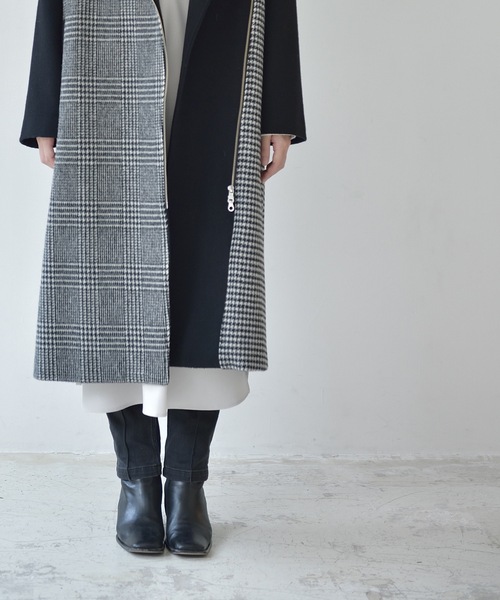 La SRIC（ラスリック）の「La SRIC / アシメZIP3柄チェックCT（チェスターコート・レディース・ライトグレー/ブラック・38）」の19枚目の写真