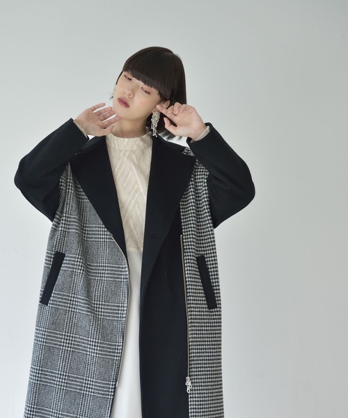 La SRIC（ラスリック）の「La SRIC / アシメZIP3柄チェックCT（チェスターコート・レディース・ライトグレー/ブラック・38）」の13枚目の写真