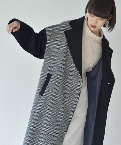 La SRIC（ラスリック）の「La SRIC / アシメZIP3柄チェックCT（チェスターコート・レディース・ライトグレー/ブラック・38）」の6枚目の写真