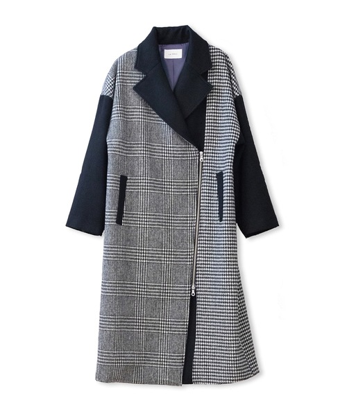 La SRIC（ラスリック）の「La SRIC / アシメZIP3柄チェックCT（チェスターコート・レディース・ライトグレー/ブラック・38）」の16枚目の写真