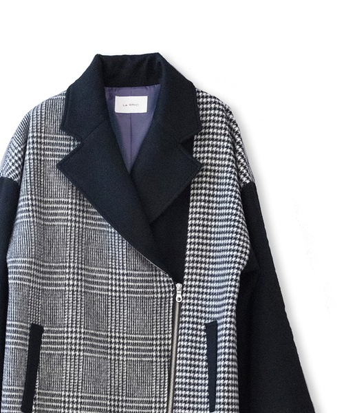 La SRIC（ラスリック）の「La SRIC / アシメZIP3柄チェックCT（チェスターコート・レディース・ライトグレー/ブラック・38）」の10枚目の写真