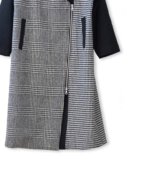 La SRIC（ラスリック）の「La SRIC / アシメZIP3柄チェックCT（チェスターコート・レディース・ライトグレー/ブラック・38）」の20枚目の写真