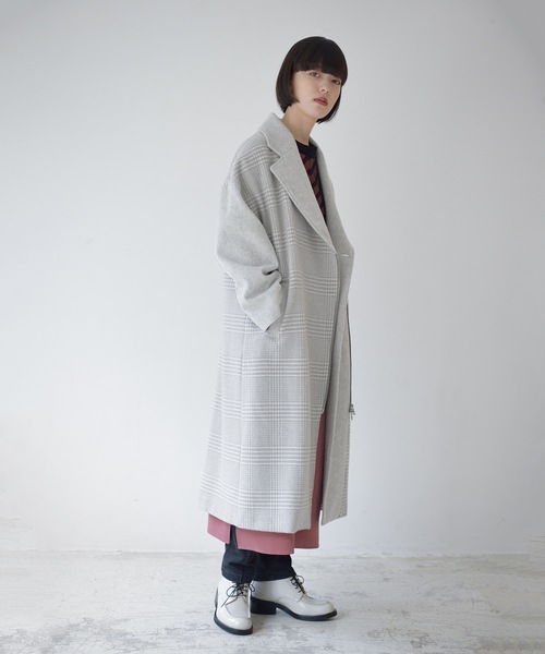 La SRIC（ラスリック）の「La SRIC / アシメZIP3柄チェックCT（チェスターコート・レディース・ライトグレー/ブラック・38）」の7枚目の写真