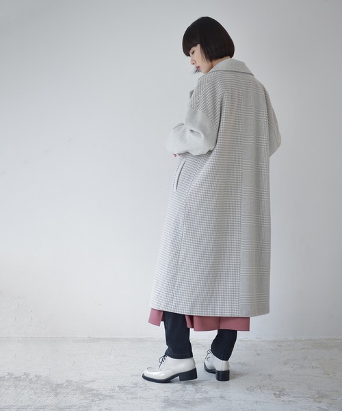 La SRIC（ラスリック）の「La SRIC / アシメZIP3柄チェックCT（チェスターコート・レディース・ライトグレー/ブラック・38）」の17枚目の写真