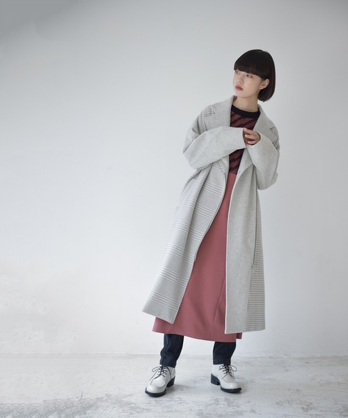 La SRIC（ラスリック）の「La SRIC / アシメZIP3柄チェックCT（チェスターコート・レディース・ライトグレー/ブラック・38）」の11枚目の写真