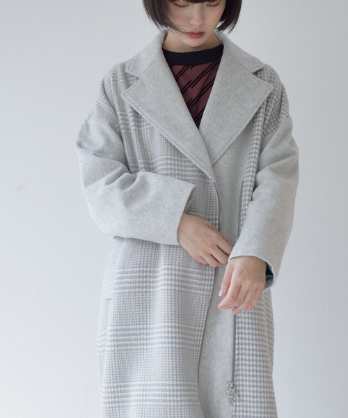 La SRIC（ラスリック）の「La SRIC / アシメZIP3柄チェックCT（チェスターコート・レディース・ライトグレー/ブラック・38）」の5枚目の写真