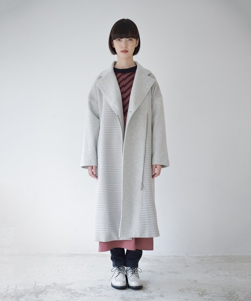 La SRIC（ラスリック）の「La SRIC / アシメZIP3柄チェックCT（チェスターコート・レディース・ライトグレー/ブラック・38）」の21枚目の写真