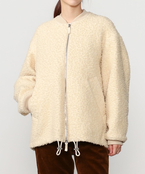 UNFIL（アンフィル）の「【unfil】ウールボア ボンバージャケット WOMEN（ブルゾン・レディース・ベージュ/ダークネイビー・0）」の10枚目の写真