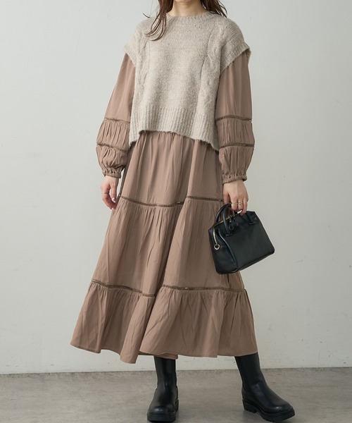 natural couture(ナチュラルクチュール)の「はしごレース使い大人ティアードワンピース(ワンピース・レディース・ブラック/ベージュ/その他1/イエロー/その他2・FREE)」の11枚目の写真