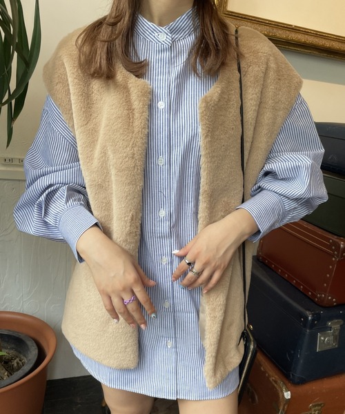 nemne store(ネンネストア)の「【低身長用サイズあり】袖ボリュームストライプシャツ(シャツ/ブラウス・レディース・グリーン系その他/ブルー系その他/パープル系その他/ピンク系その他/ピンク系その他2/ブルー系その他2/オレンジ系その他/パープル系その他2/ブルー/ピンク/ブラック/グリーン/マスタード・フリー/MEDIUM/SMALL/LARGE)」の5枚目の写真