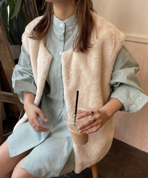 nemne store(ネンネストア)の「【低身長用サイズあり】袖ボリュームストライプシャツ(シャツ/ブラウス・レディース・グリーン系その他/ブルー系その他/パープル系その他/ピンク系その他/ピンク系その他2/ブルー系その他2/オレンジ系その他/パープル系その他2/ブルー/ピンク/ブラック/グリーン/マスタード・フリー/MEDIUM/SMALL/LARGE)」の3枚目の写真