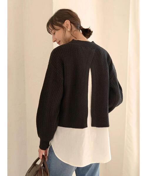 earth music&ecology（アースミュージックアンドエコロジー）の「SET２点バックスリットニット+シャツ風インナー＊（ニット/セーター・レディース・ブラック/アイボリー/モカ・FREE）」の5枚目の写真