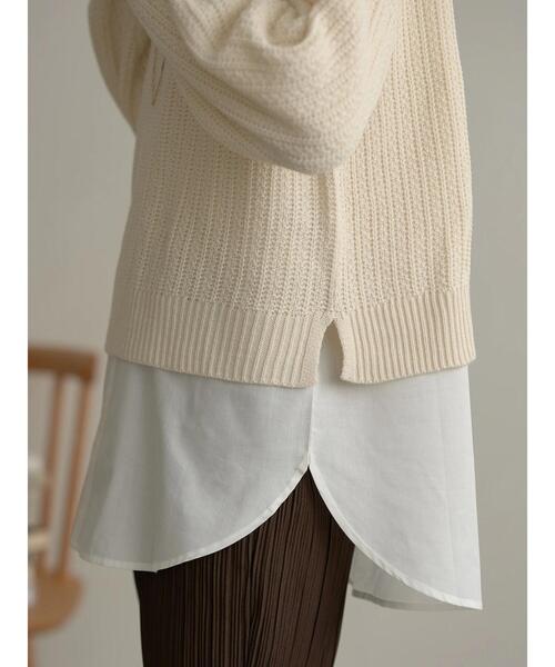 earth music&ecology（アースミュージックアンドエコロジー）の「SET２点バックスリットニット+シャツ風インナー＊（ニット/セーター・レディース・ブラック/アイボリー/モカ・FREE）」の10枚目の写真
