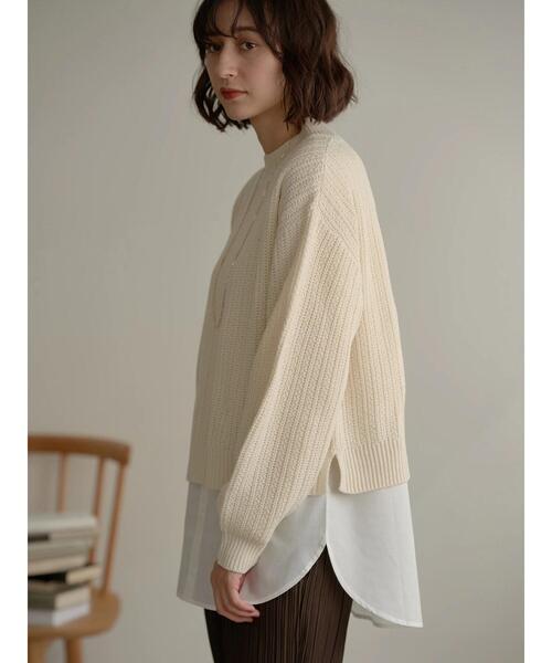 earth music&ecology（アースミュージックアンドエコロジー）の「SET２点バックスリットニット+シャツ風インナー＊（ニット/セーター・レディース・ブラック/アイボリー/モカ・FREE）」の13枚目の写真