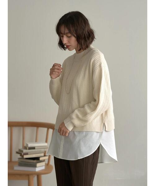 earth music&ecology（アースミュージックアンドエコロジー）の「SET２点バックスリットニット+シャツ風インナー＊（ニット/セーター・レディース・ブラック/アイボリー/モカ・FREE）」の14枚目の写真