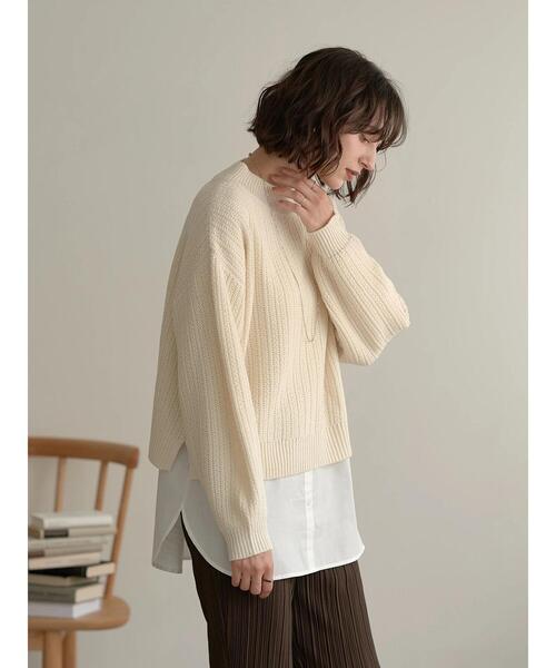 earth music&ecology（アースミュージックアンドエコロジー）の「SET２点バックスリットニット+シャツ風インナー＊（ニット/セーター・レディース・ブラック/アイボリー/モカ・FREE）」の15枚目の写真