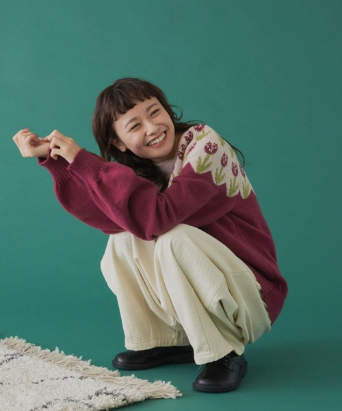 MERLOT（メルロー）の「長袖ニット（ニット/セーター・レディース・ワインレッド・FREE）」の6枚目の写真