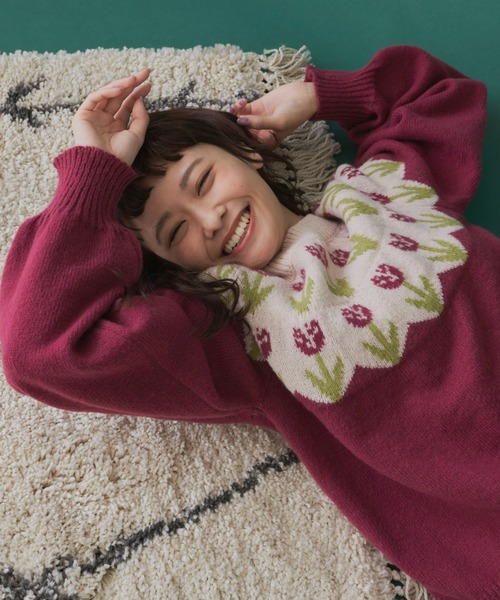 MERLOT（メルロー）の「長袖ニット（ニット/セーター・レディース・ワインレッド・FREE）」の5枚目の写真