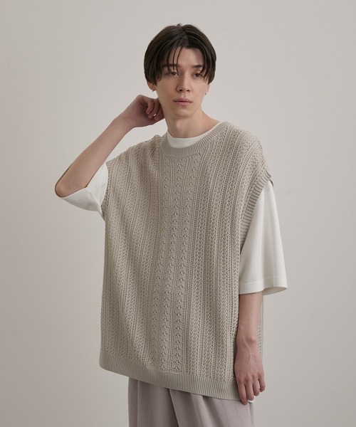 JUNRED(ジュンレッド)の「シアーレースニットルーズベスト(ベスト・メンズ・グリーン/ブラック/ライトグレー・S/L/M)」の3枚目の写真