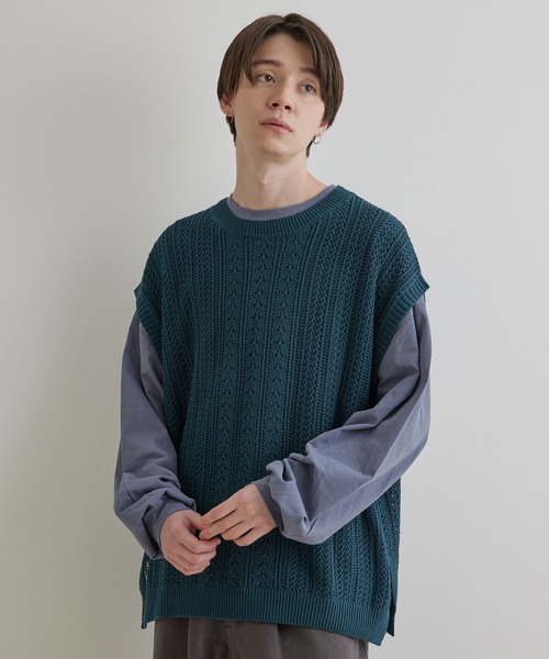 JUNRED(ジュンレッド)の「シアーレースニットルーズベスト(ベスト・メンズ・グリーン/ブラック/ライトグレー・S/L/M)」の16枚目の写真