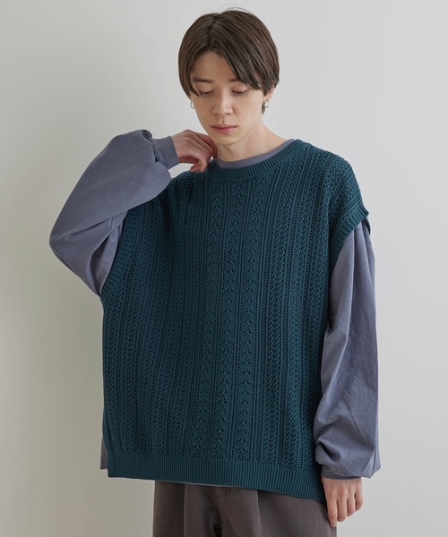 JUNRED(ジュンレッド)の「シアーレースニットルーズベスト(ベスト・メンズ・グリーン/ブラック/ライトグレー・S/L/M)」の17枚目の写真