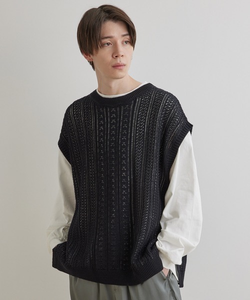 JUNRED(ジュンレッド)の「シアーレースニットルーズベスト(ベスト・メンズ・グリーン/ブラック/ライトグレー・S/L/M)」の18枚目の写真