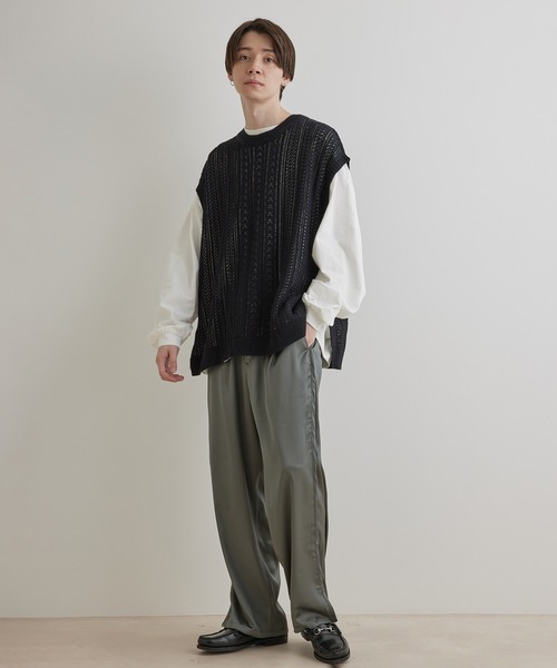 JUNRED(ジュンレッド)の「シアーレースニットルーズベスト(ベスト・メンズ・グリーン/ブラック/ライトグレー・S/L/M)」の22枚目の写真