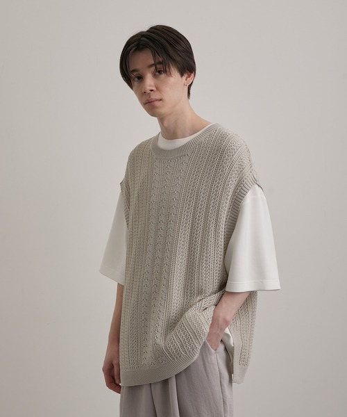 JUNRED(ジュンレッド)の「シアーレースニットルーズベスト(ベスト・メンズ・グリーン/ブラック/ライトグレー・S/L/M)」の5枚目の写真