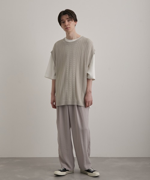 JUNRED(ジュンレッド)の「シアーレースニットルーズベスト(ベスト・メンズ・グリーン/ブラック/ライトグレー・S/L/M)」の6枚目の写真