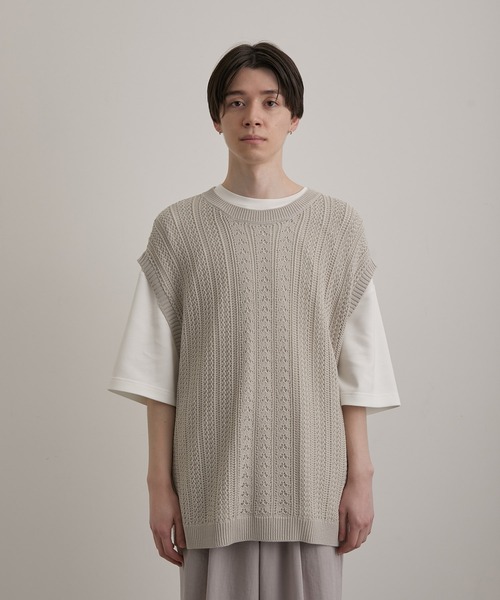 JUNRED(ジュンレッド)の「シアーレースニットルーズベスト(ベスト・メンズ・グリーン/ブラック/ライトグレー・S/L/M)」の8枚目の写真