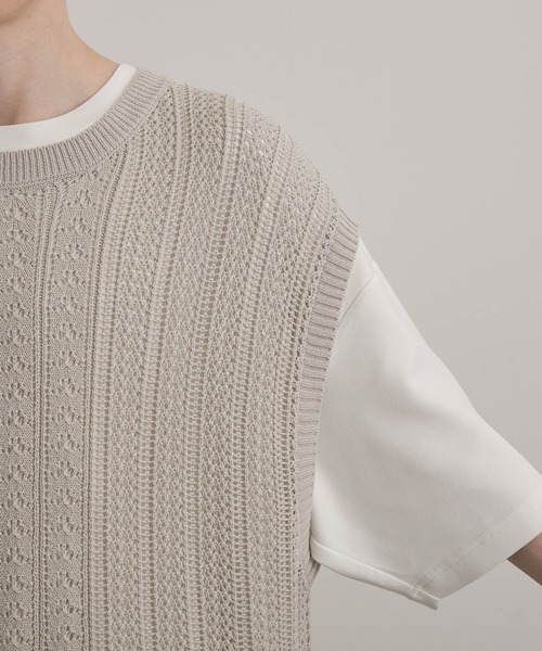 JUNRED(ジュンレッド)の「シアーレースニットルーズベスト(ベスト・メンズ・グリーン/ブラック/ライトグレー・S/L/M)」の12枚目の写真