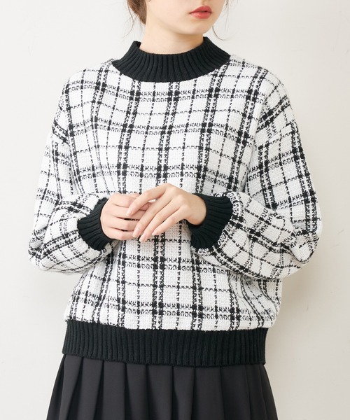 OLIVE des OLIVE（オリーブデオリーブ）の「リブ付ツイードトップス（Tシャツ/カットソー・レディース・ブラック/ブラウン/オフホワイト・FREE）」の2枚目の写真