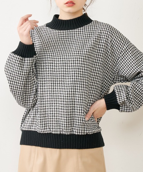 OLIVE des OLIVE（オリーブデオリーブ）の「リブ付ツイードトップス（Tシャツ/カットソー・レディース・ブラック/ブラウン/オフホワイト・FREE）」の3枚目の写真