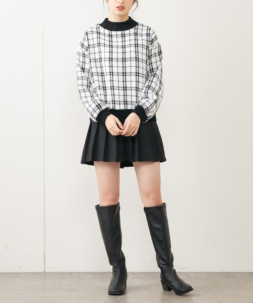 OLIVE des OLIVE（オリーブデオリーブ）の「リブ付ツイードトップス（Tシャツ/カットソー・レディース・ブラック/ブラウン/オフホワイト・FREE）」の4枚目の写真