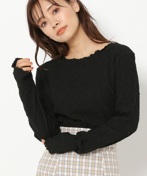 mysty woman（ミスティウーマン）の「インナーにおすすめ　ボートネックメロープルオーバー 267557（Tシャツ/カットソー・レディース・ブラック/オフホワイト/アイボリー/チャコール・FREE）」の3枚目の写真