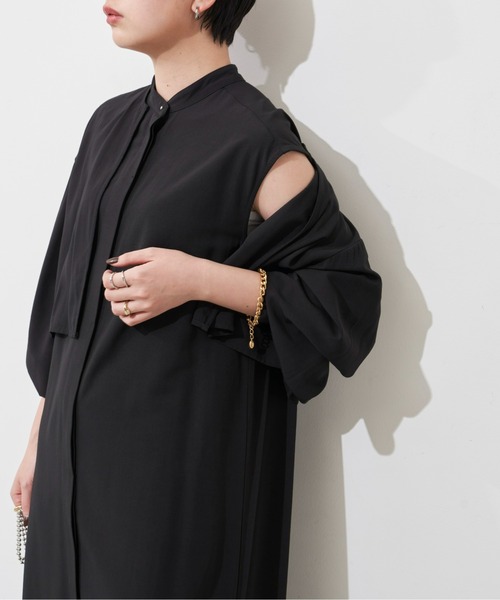 Aunt Marie's（アントマリーズ）の「レイヤードワンピース / バンドカラーシャツワンピース + クロップドシャツSET（ワンピース・レディース・ホワイト/ブラック/ライトパープル・FREE）」の2枚目の写真