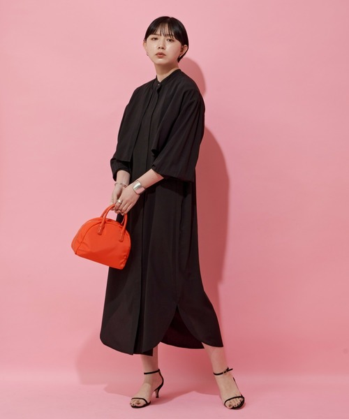 Aunt Marie's（アントマリーズ）の「レイヤードワンピース / バンドカラーシャツワンピース + クロップドシャツSET（ワンピース・レディース・ホワイト/ブラック/ライトパープル・FREE）」の4枚目の写真