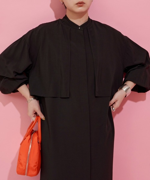 Aunt Marie's（アントマリーズ）の「レイヤードワンピース / バンドカラーシャツワンピース + クロップドシャツSET（ワンピース・レディース・ホワイト/ブラック/ライトパープル・FREE）」の5枚目の写真