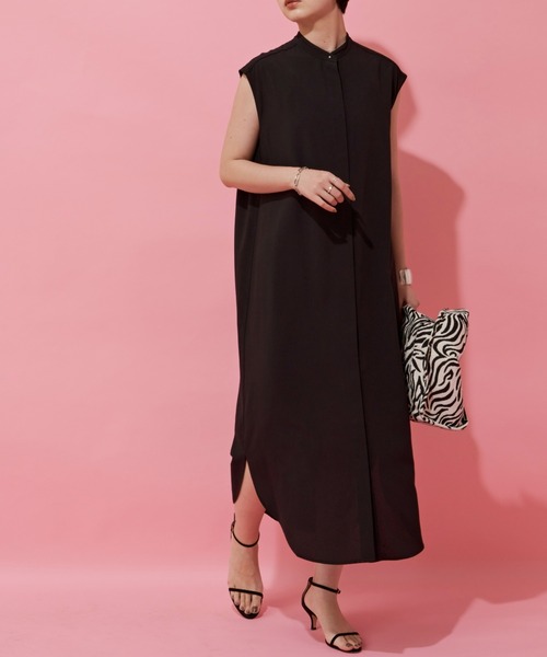 Aunt Marie's（アントマリーズ）の「レイヤードワンピース / バンドカラーシャツワンピース + クロップドシャツSET（ワンピース・レディース・ホワイト/ブラック/ライトパープル・FREE）」の6枚目の写真