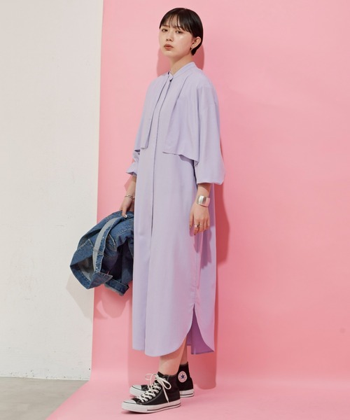 Aunt Marie's（アントマリーズ）の「レイヤードワンピース / バンドカラーシャツワンピース + クロップドシャツSET（ワンピース・レディース・ホワイト/ブラック/ライトパープル・FREE）」の7枚目の写真