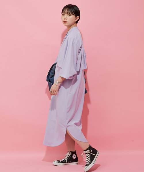 Aunt Marie's（アントマリーズ）の「レイヤードワンピース / バンドカラーシャツワンピース + クロップドシャツSET（ワンピース・レディース・ホワイト/ブラック/ライトパープル・FREE）」の14枚目の写真