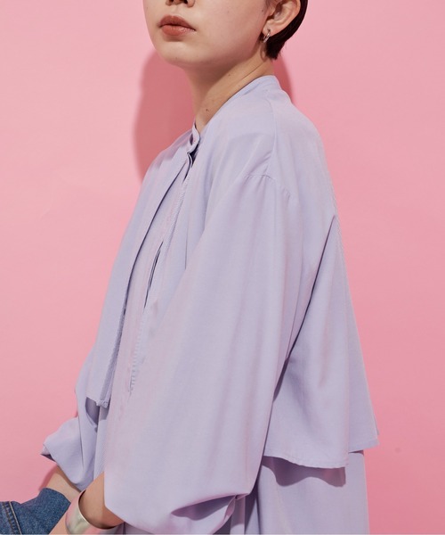 Aunt Marie's（アントマリーズ）の「レイヤードワンピース / バンドカラーシャツワンピース + クロップドシャツSET（ワンピース・レディース・ホワイト/ブラック/ライトパープル・FREE）」の8枚目の写真