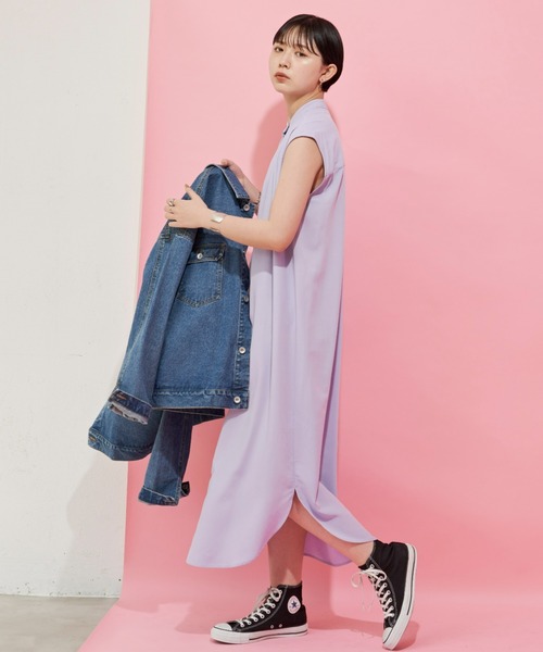 Aunt Marie's（アントマリーズ）の「レイヤードワンピース / バンドカラーシャツワンピース + クロップドシャツSET（ワンピース・レディース・ホワイト/ブラック/ライトパープル・FREE）」の16枚目の写真